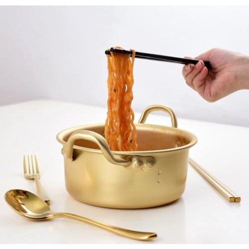 Golden Korean Noodle Pot With Cover For cook instant noodles and ramen noodles over Quick heating pot Gold Aluminum