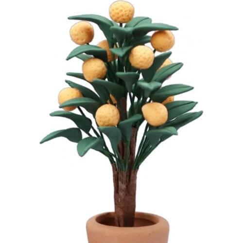 1/12 Dollhouse Crafts Citrus Tree Simulation Ceramics Flowerpot for Garden Creative Planter Life Scene Landscaping Accessory