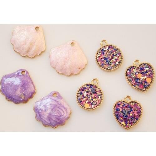 18-20MM 18Pcs Sequin Glazing Round Heart Shell Shape KC Gold Alloy Jewelry Pendants Jewellery Charms