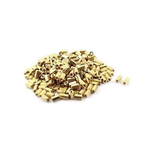 200PCS M3 x 8mm Female Thread Gold Tone Brass Standoff Hexagonal Spacer