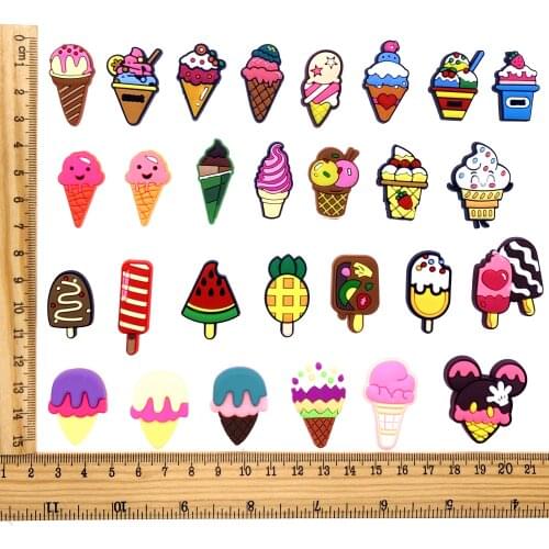 28PCS/Set Cartoon Ice Cream Icom Silicone Shoes Charms Cute Girls Graden Shoe Accessories Buckles Kids Gifts