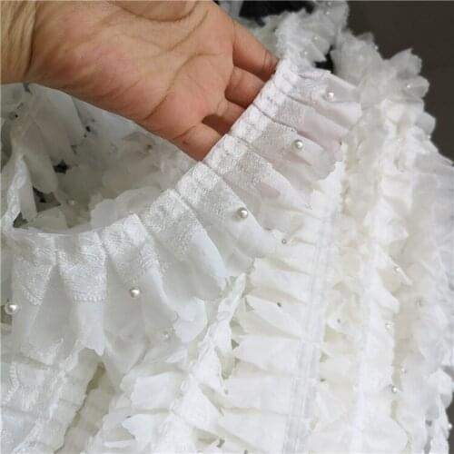 5CM wide chiffon pleat lace trim white beaded pleats clothing doll skirt lace fabric wedding accessories 5Y-10Y/Lot