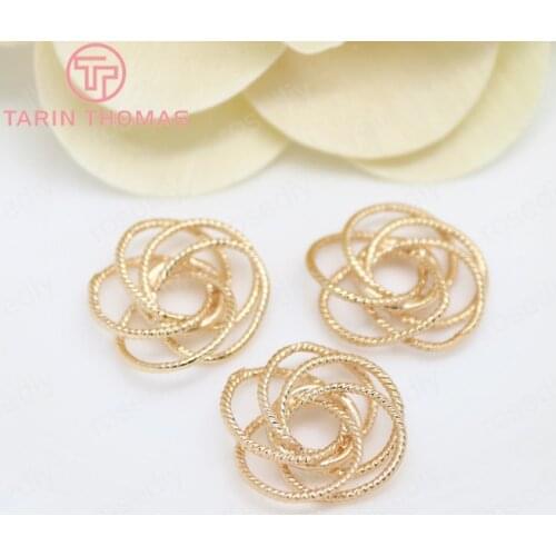6PCS 19MM 24K Champagne Gold Color Plated Brass Flower Rose Charms Pendants High Quality Diy Jewelry Accessories