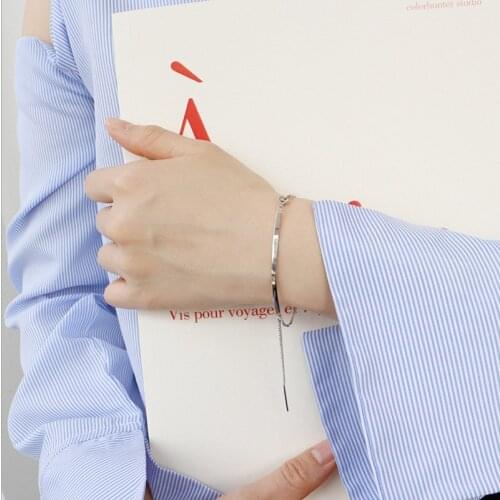 925 Sterling Silver Jewelry Geometric Glossy Geometric Strip Chain Bracelets for Women