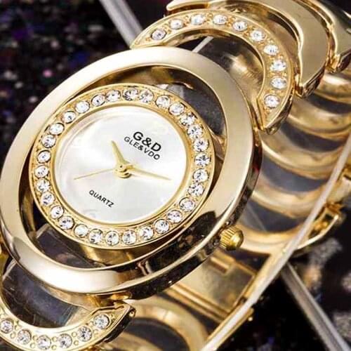 G&D Brand 2016 New Fashion Lady Gold Watches Women Full Stainless Steel Quartz Wristwatches Relojes Mujer Relogio Feminino