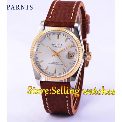 36mm Parnis silver dial Sapphire glass 21 jewels Miyota 821A Movement automatic women watch