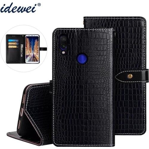 IDEWEI For Redmi Note 7 Case Cover Luxury Leather Flip Case For Redmi Note 7 Protective Phone Case Crocodile Grain 6.3"