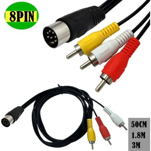 Din 8 Pin to 3RCA Cable 8Pin Din Male Plug to 3-RCA Male Audio Adapter Cable for Musical instrument audio equipment