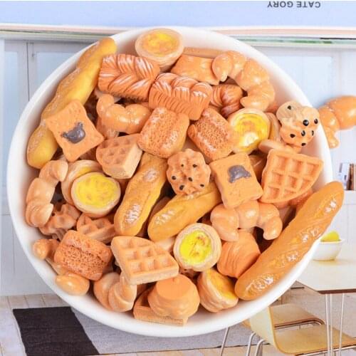 Assorted Imitation Food Bread Biscuit Croissant Baguette Resin Cabochons 10pcs Ornament Accessories Beads Charms DIY Cameo