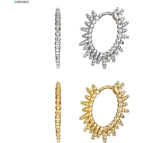 Kikichicc 100% Real 925 Sterling Silver 11.5mm Beads Spike Huggies Hoops Earring Jewelry 2020 Rock Punk Thin Big Piercing Jewels