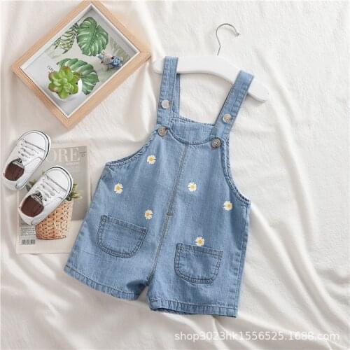 Summer Baby Kids Jumpsuits Shorts Fashion Korean Flowers Denim Overalls for Girl 1 2 3 4 Years Toddler Girl Jeans Shorts 2020