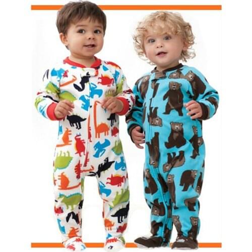Foreign brand-name high-grade boys and girls fleece with foot piece climbing clothes leotard Romper warm pajamas tracksuit
