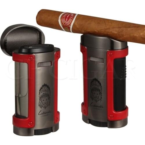 LUBINSKI Lighters Torch Windproof 4 Jet Flame Cigar Lighter Big Portable Luxury Gas Cigarette Lighters Butane W/ Lighter Case