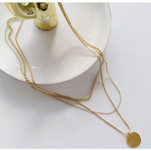Fashion Jewelry Necklace Three Layers Metal Link Chain Bead Round Disc Pendant Necklace Hot Selling Women Girl Party Gifts