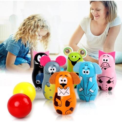 Cartoon Wooden Bowling Children Intellectual Early Education Set