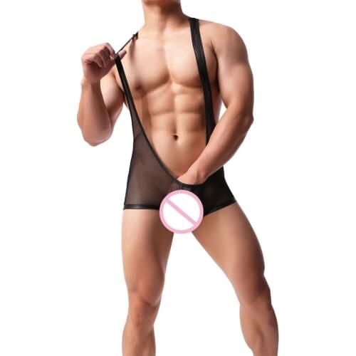 Men Undershirt Sexy Mesh Transparent Mens Wrestling Singlet Underwear Boxer Shorts Men Bodysuit Jumpsuit