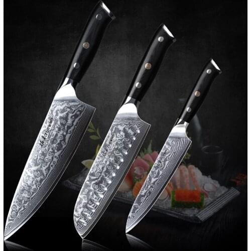 TURWHO Pro Kitchen Knife Set 3PCS Japanese VG10 Damascus Steel knives Chef Santoku Utility Knives Kitchen Cooking knife Sets