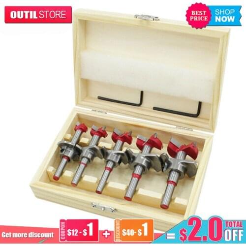 Professional 5Pcs Forstner Drill Bit Wood Set Self Centering Hole Saw Cutter Adjustable Flat Wing Drill Set Woodworking Tools