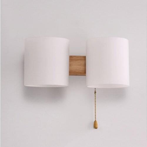 Solid Wood Wall Lamp Modern LED Bedside Lamp E27 Single Double Head Indoor Wall Lamp