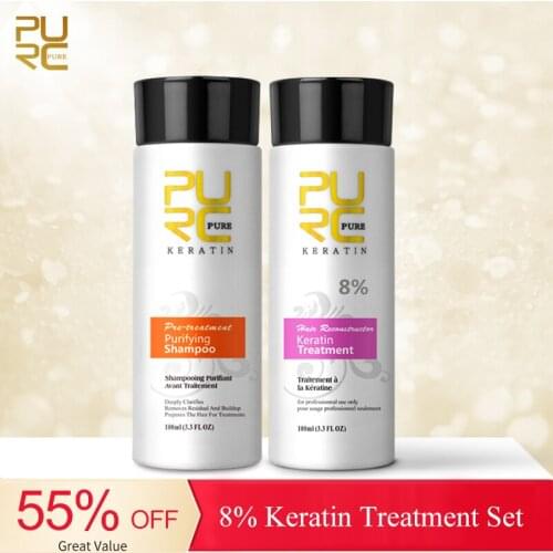 New Arrival Keratin Hair Treatment 100ml 8% Formalin Keratin & 100ml Purifying Shampoo Brazilian Hair Straighten Treatment