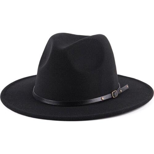 New Fedoras Unisex Jazz Hat Solid Color Wide Brim Woolen Women Men Trilby Hat British Flat Top Hats Cap Winter Autumn Fedora