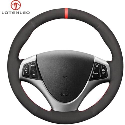 LQTENLEO Black Suede Hand-stitched Steering Wheel Cover For Hyundai i30 2007 2008 2009 2010 2011 2012 Elantra Touring 2007-2012