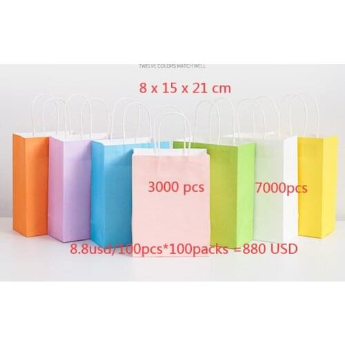 Portable paper bag small size 8 x 15 x 21 cm white 7000 pcs pink 3000 pcs