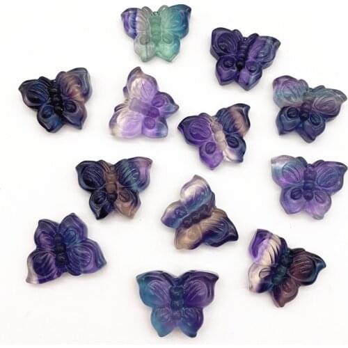 Drop Shipping 1pcs Natural Rainbow Colorful Fluorite Hand-carved Figurine Animal Butterfly Home Decoration Natural Stones