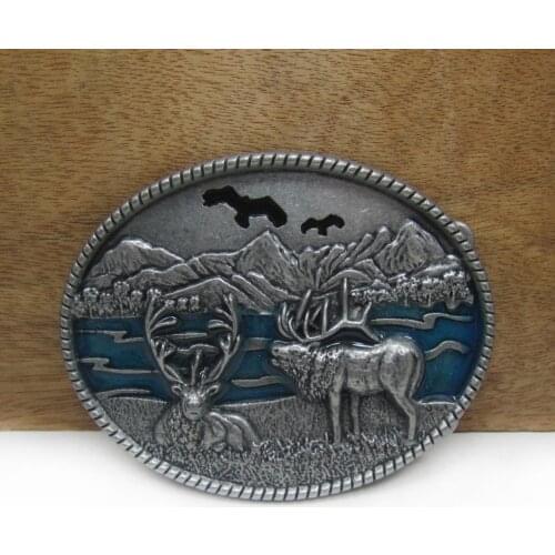 Buckle Club zinc alloy western deer belt buckle cowboy jeans belt buckle FP-02748 pewter finish 4cm width loop drop shipping