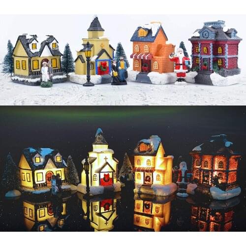 Christmas Decorations Village House LED Luminous Tiny Houses Building Set Desktop Ornaments Kids Gift Home Holiday Decor(12 Pcs)