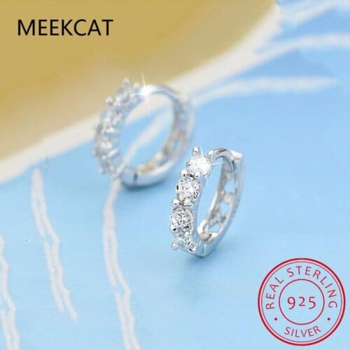 MEEKCAT 925 Sterling Silver Hollow Heart-shaped Hoop Earrings Single Row Cubic Zirconia Earrings For Women Jewelry S-E1166