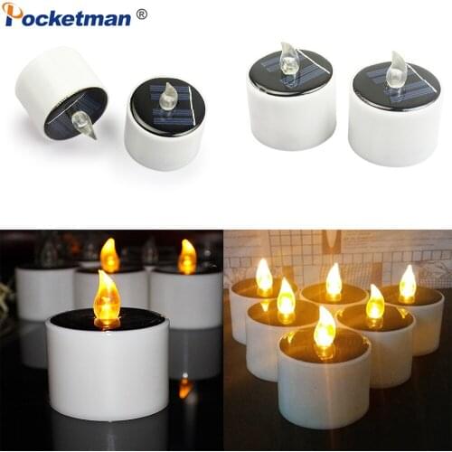 LED Flameless Candle Lamp Solar Power LED Candle Light Flicker Tea Light Festival Wedding Party Decor Light Ambient Light