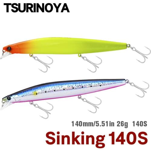 TSURINOYA 140S Sinking Minnow Fishing Lure DW92 140mm 26g Profession Hard Bait Black Bass Pike Artificial Tungsten Jerkbait