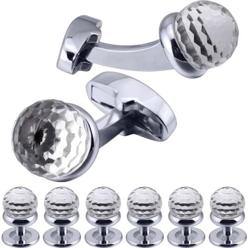 HAWSON New Arrival Glass Cufflinks and Studs Sets for Men Formal Business Classic Wedding, French Shirt Men Accessories