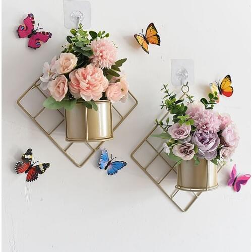Iron Hanging Flower Pot Decorative Swinging Flower Basket Wall Hanging Flower Pot geometric Decorative Hanging Basket Wall Mount