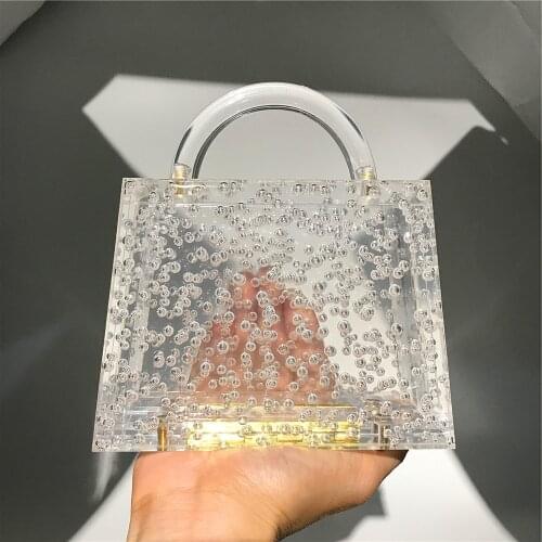 Transparent Bubble Acrylic Box Handbag Women Luxury Clear Thick Crystal Evening Clutch Bags Female Acrylic Chain Shoulder Bags