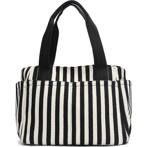Womans Shoulder Bag Ladies Beach Handbags High Quality Shopping Bag Canvas Slung Large Capacity Durable Black Striped Hand Bag