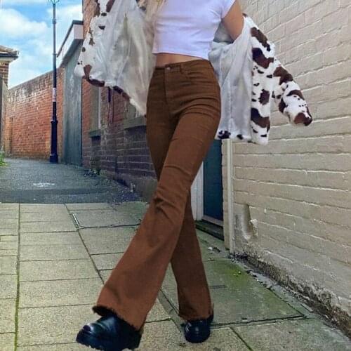 Women Harajuku Vintage Fashion Denim Flare Pants High Waist Solid Slim Fit Street Holiday Casual Sexy Trousers Streetwear