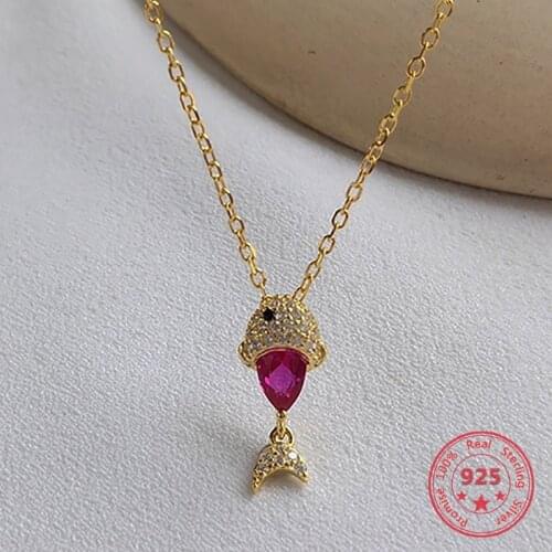 New Designer 925 Silver Fashion Creative Cute Cartoon Fish Crystal Necklace Jewelry for Women
