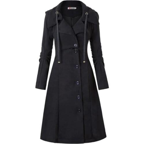 Rosetic Women Coat Long Medieval Trench Coat Women Winter Black Stand Collar Gothic Coat Elegant Women Coat Vintage Female Warm