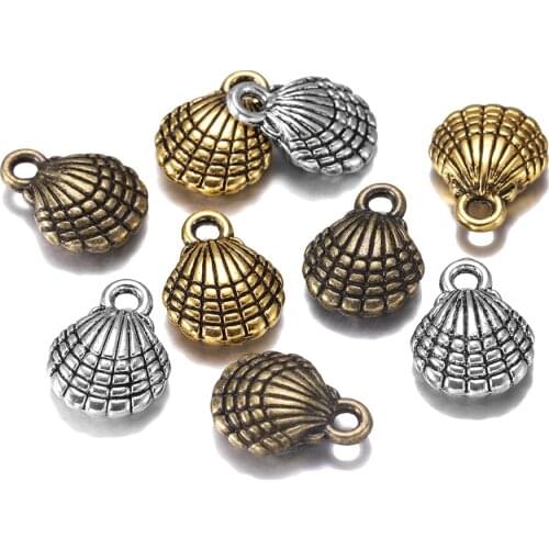 12pcs/lot 13x10mm Antique Gold Double Sided Shell Charms Pendants Findings For DIY Necklace Bracelet Supplies Accessories