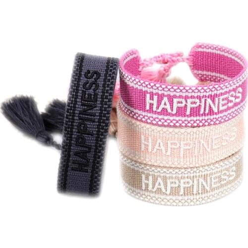 2pcs 69 Designs LOVE C'EST LA VIE Embroidery Bracelet HOPE GOOD VIBES ONLY BRIDE Woven Tassel Wristband Wedding Braided Bangle