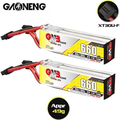 2PCS Gaoneng GNB 660mAh 3S 11.4V 90C/180C HV Lipo Battery XT30 Plug for FPV Racing Drone 4 Axis UAV RC Quadcopter RC Drone Parts