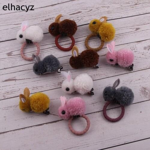 2pcs/lot Kids Korean Plush Rabbit Elastic Ponytail Holder Hair Ties Hairpins Cute Princess Hair Clips Rubber Hair Accessories