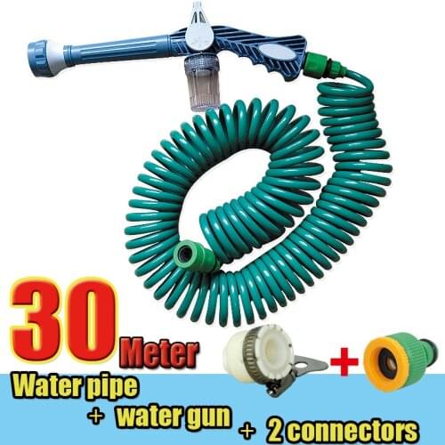 30m Car Spring telescopic hose garden watering flower wash balcony car wash gun With cleaning box