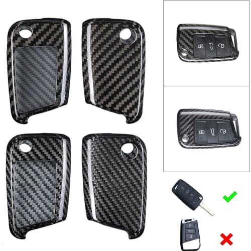 Carbon Fiber Auto Car Remote Key Flip Folding Key Shell Case Fob Replacement For VW MK7 Golf GTI Jetta 2015-up