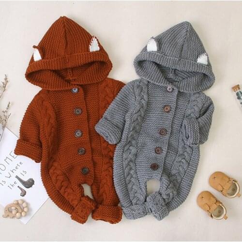 Baby knit Rompers Cartoon Knitted Autumn Newborn Boys Jumpsuits Clothes Winter Long Sleeve Toddler Girl Sweater Children Overall