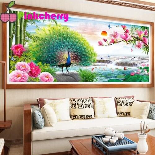 Peacock waterfalls Pink orchids diamond painting,full,square,round diamond embroidery Diamond mosaic diy handwork Art,k1196