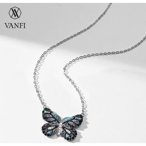 Kfvanfi Women Animal Jewelry Pendant Chain Insect Colorful Rhinestones Butterfly Necklace
