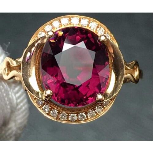 Red Tourmaline Ring 3.3ct Pure 18 K Gold Jewel Natural Rubi Tourmaline Gemstones Diamonds Female Rings for Women Fine Ring